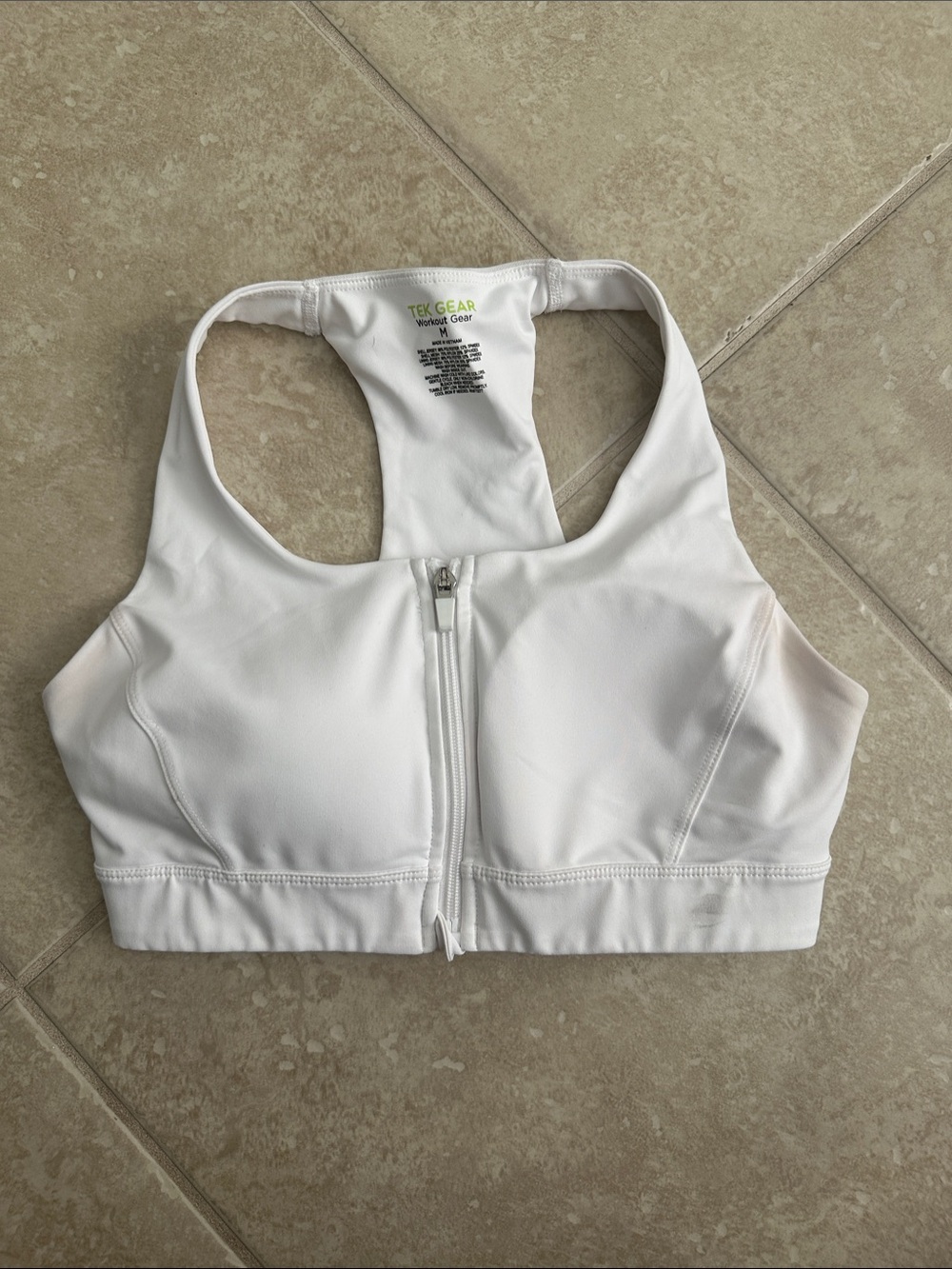tek gear White Front-Zip Racerback Sports Bra